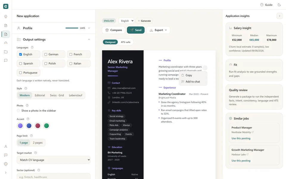 CVumi app screen