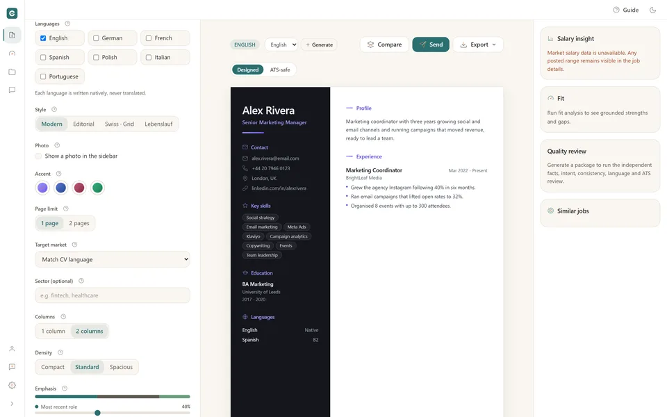 CVumi app screen